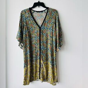 ZARA Mini Dress Kimono Tunic Floral Green Bell Sleeve Women S Boho Festival